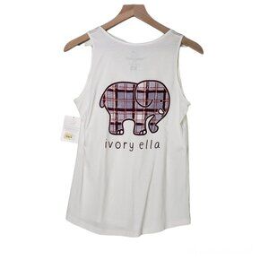 NEW‎ Ivory Ella Pocket Tank Plaid Elephant XS White Purple Top NWT